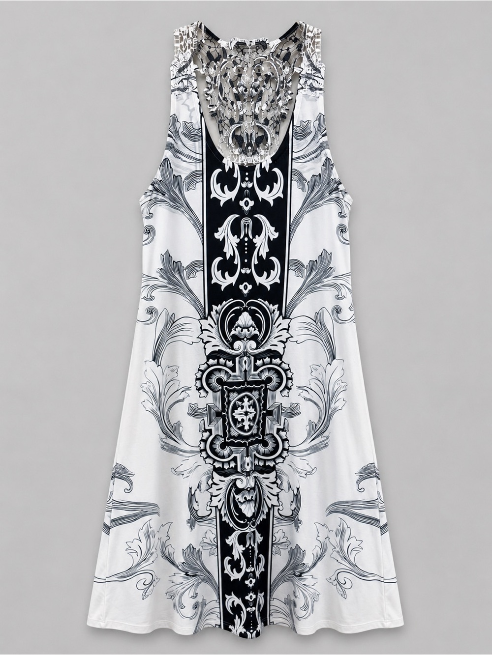 Claudia Richard Baroque Lace Overlay Flowy Dress L Black White Gothic Boho Chic